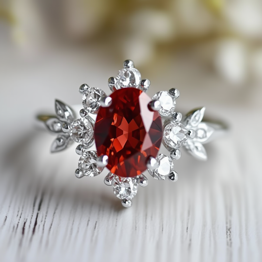 Golden Tudor Bloom | Antique Oval Garnet Engagement Ring