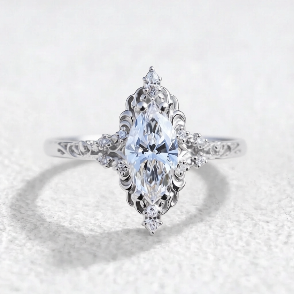 Aurora Swirl Diamond Ring in Filigree Setting