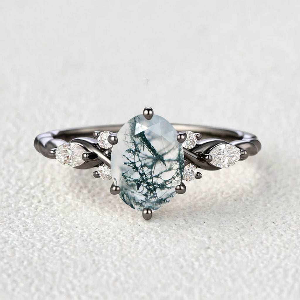 Flora’s Eternal | Oval Moss Agate Infinity Engagement Ring