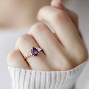 Pear Shaped Lab Alexandrite Rose Gold Ring