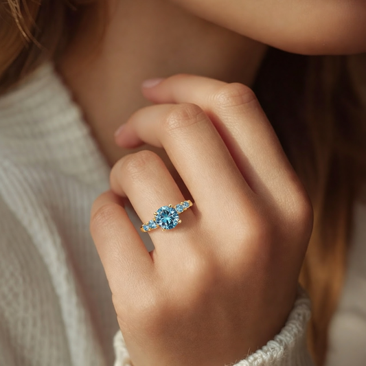 Althea  Classic 1CT Round-Cut Blue Sapphire Gold Ring