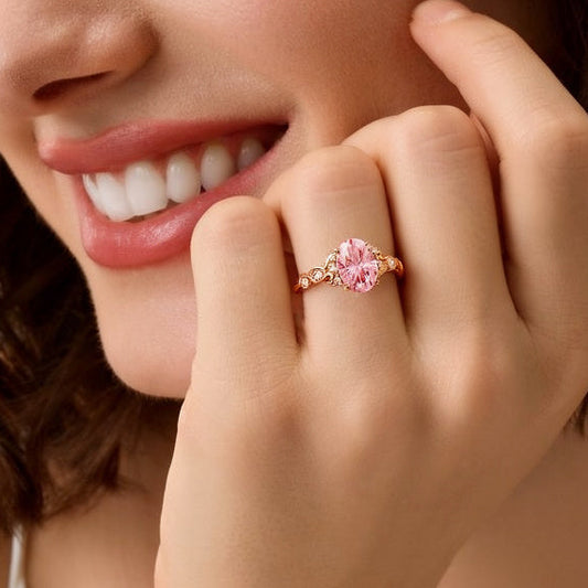 Lila Dainty Sparkle Cut Pink Sapphire Leaf Engagement Ring