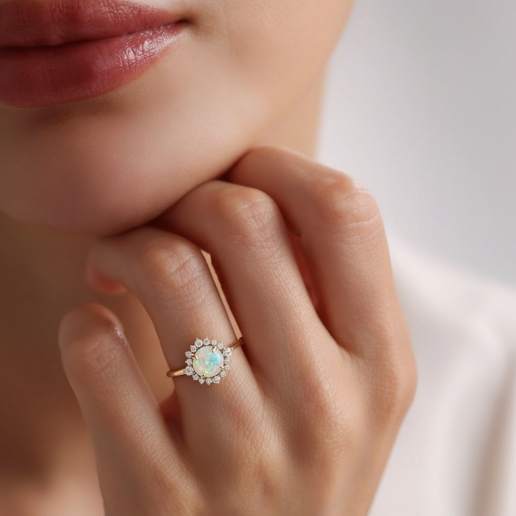 Sunflower Opal & Moissanite Rose Gold Ring