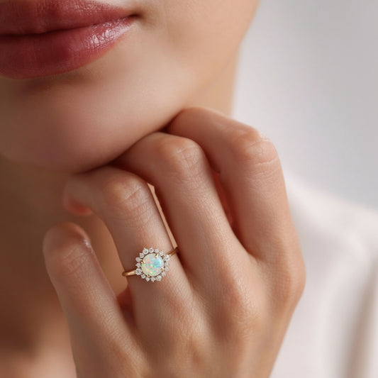 Sunflower Opal & Moissanite Rose Gold Ring