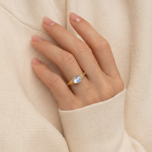 Moonstone & Olive Vine Ring – Solid Gold Solitaire Engagement Band