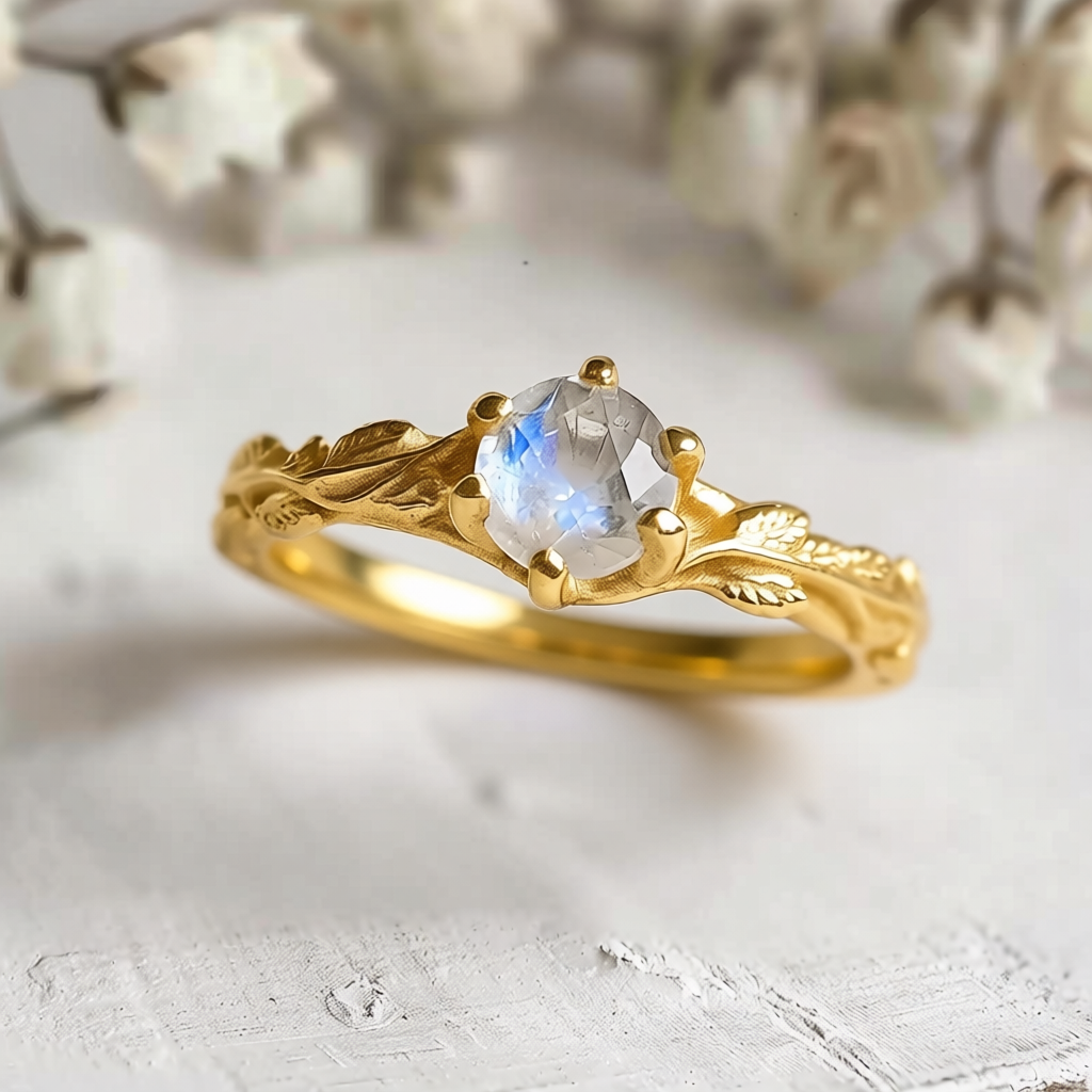 Vine & Moonlight Engagement Ring – Garden Angel Moonstone Ring