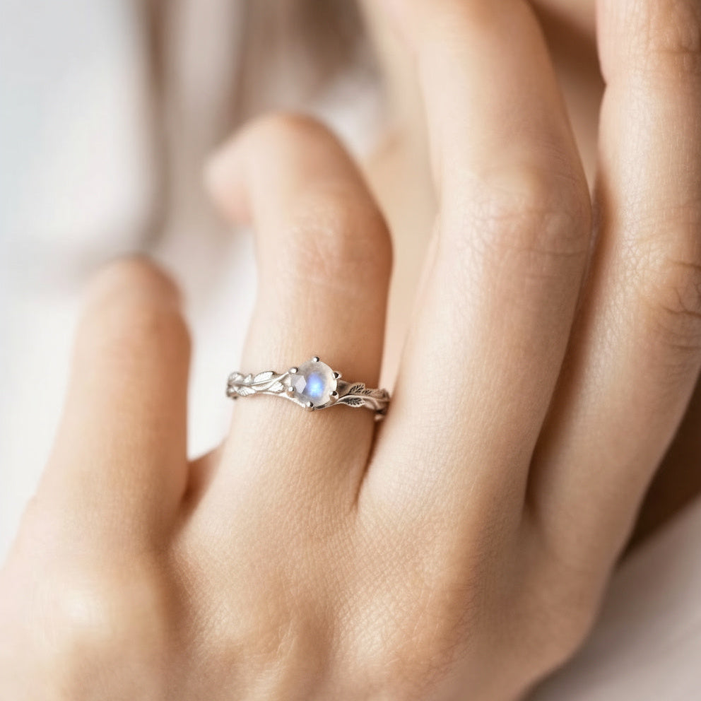 Vine & Moonlight Engagement Ring – Garden Angel Moonstone Ring