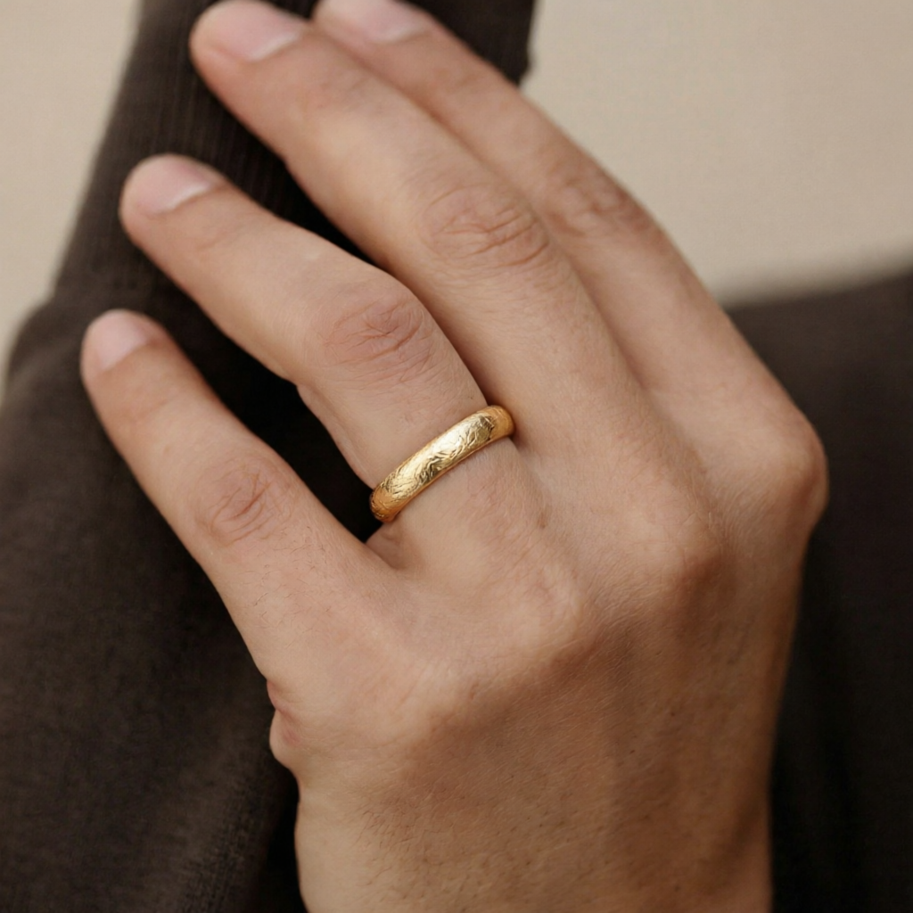 Frosted Texture Vintage Ring — 4MM Matte Gold Wedding Band