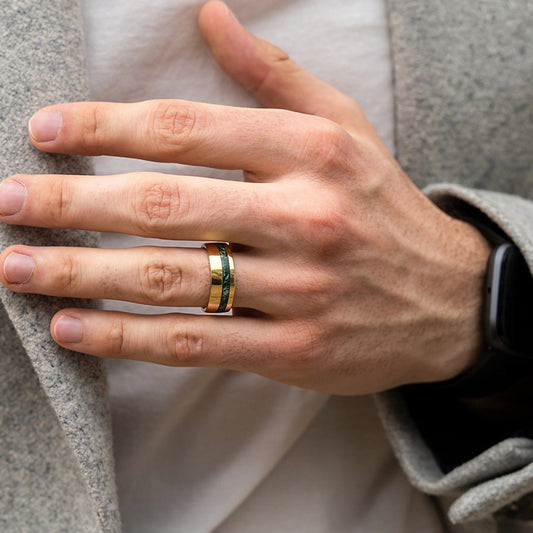 Moss Agate Minimalist Inlay Couple Men's Wedding Band