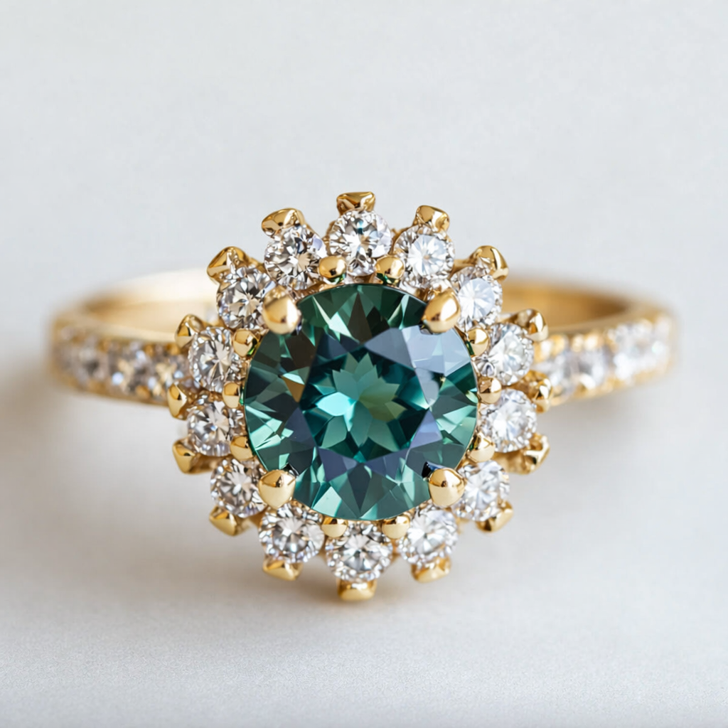 The Royal Blue Sapphire Halo Engagement Ring, Blue Sapphire Engagement ring