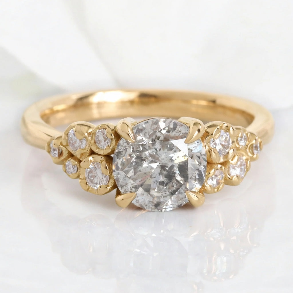 Floral Cluster Salt And Pepper Diamond Ring in Solid Gold