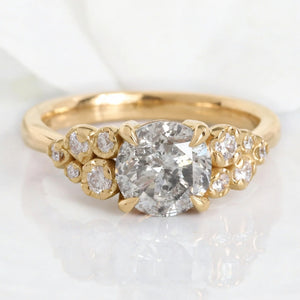 Floral Cluster Salt And Pepper Diamond Ring in Solid Gold