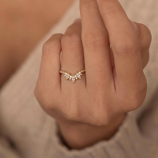 Marquise Cut Moissanite Half Eternity Curved Wedding Band in White Gold