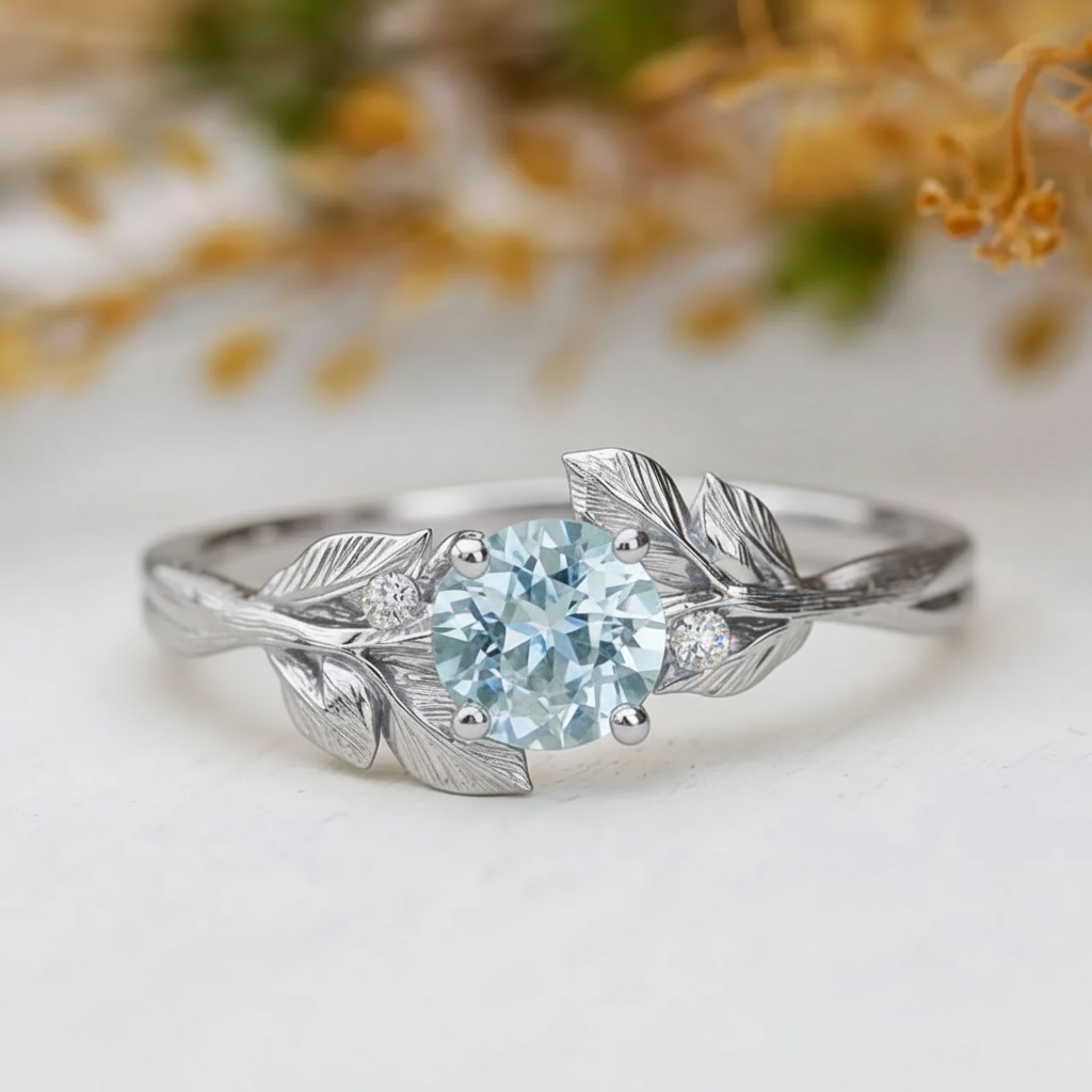 Marina's Ivy – Round Cut Aquamarine Engagement Ring