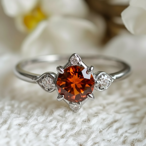 1CT Round Cut Crimson Gemstone Halo Engagement Ring