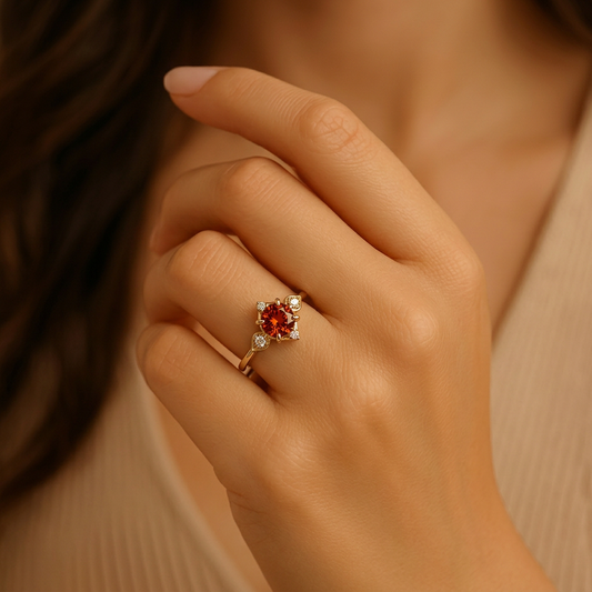 1CT Round Cut Crimson Gemstone Halo Engagement Ring