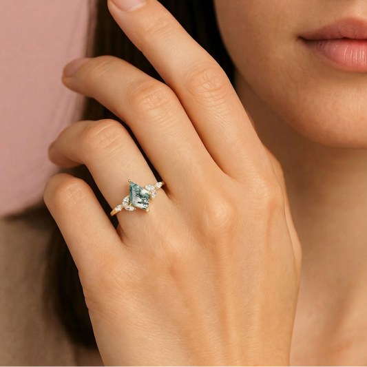 Enchanted Mistwood Kite Cut Moss Agate Ring