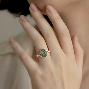 Mirelle's Glade | Oval Moss Agate Engagement Ring