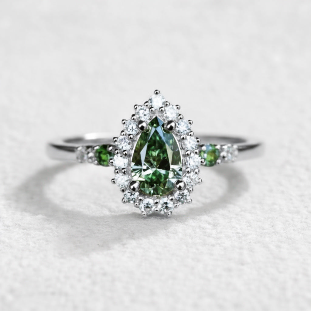 Stella's Mint | Classic Pear Cut Green Diamond Engagement Ring