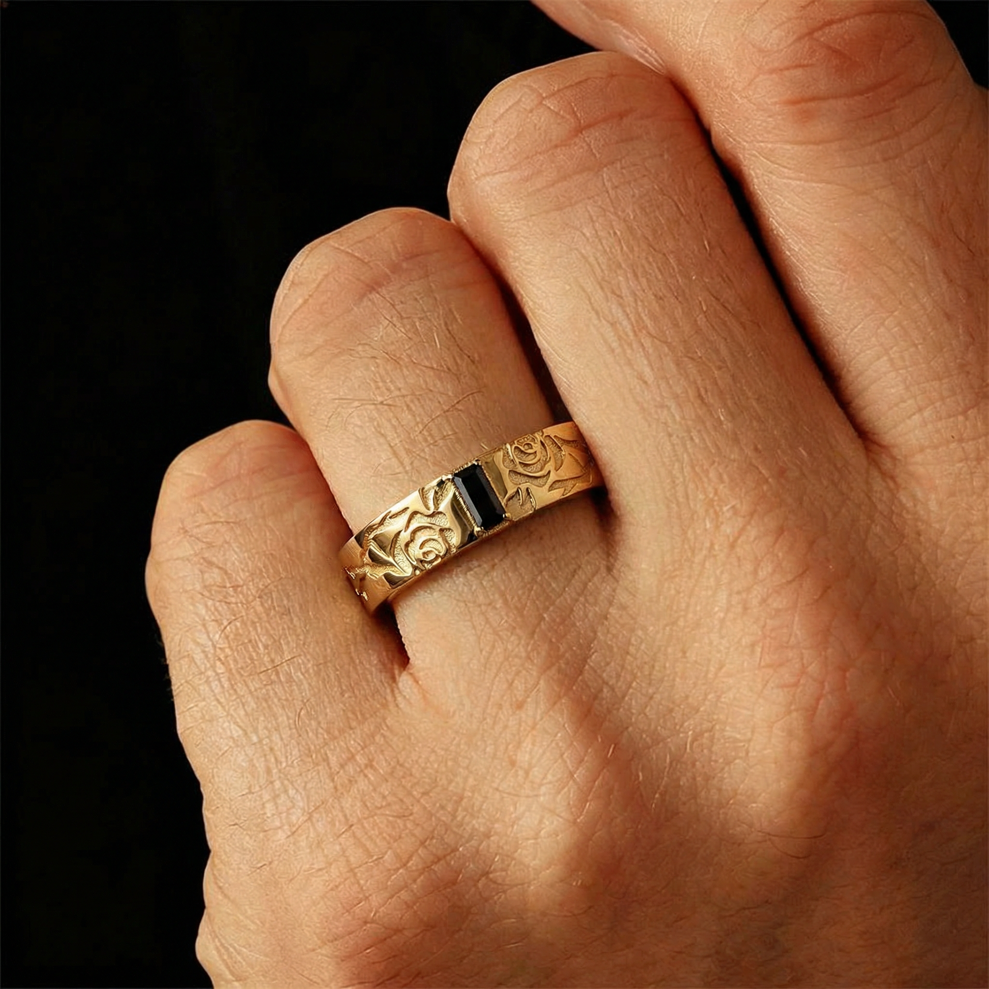 Thorn & Rose | Rectangular Black Diamond Men's Band