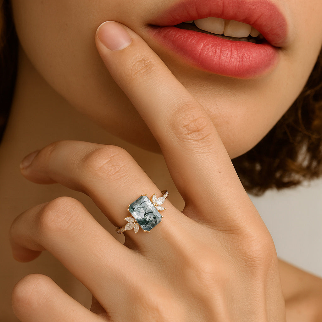 Moonlit Moss | Emerald Moss Cluster Engagement Ring