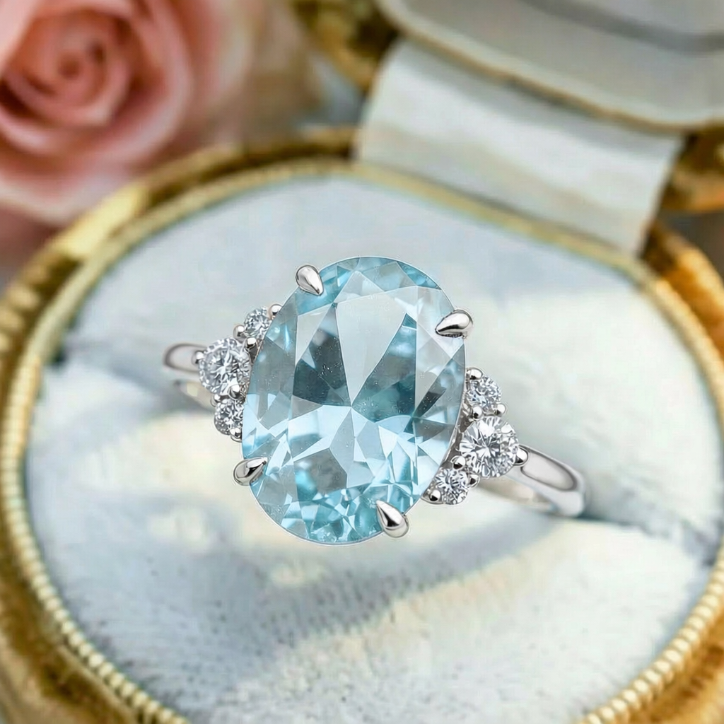 Luna‘s Deep | 2CT Oval Blue Solitaire Ring