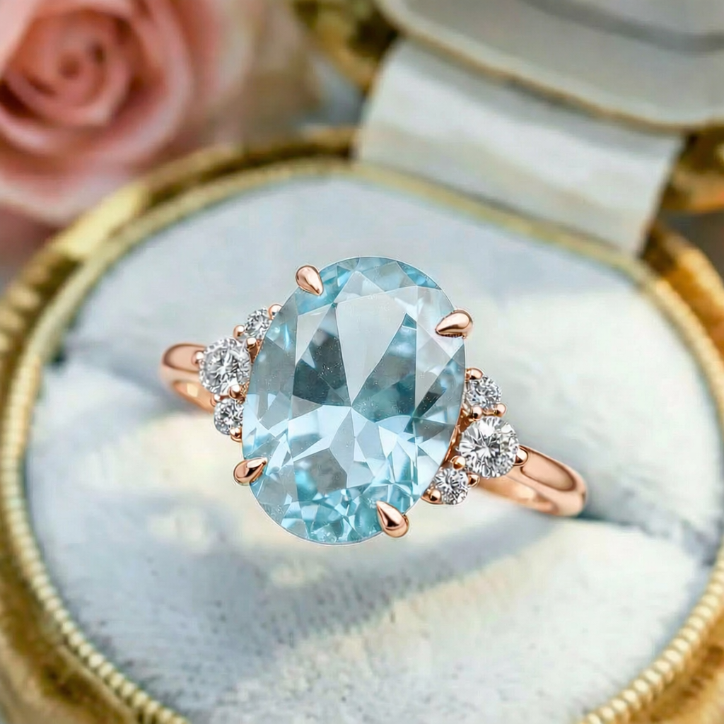Luna‘s Deep | 2CT Oval Blue Solitaire Ring