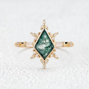 Nature Kite Cut Moss Agate Engagement Ring