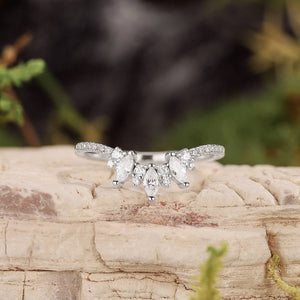 Unique Pear Cut Moss Agate Cluster Engagement Ring Set