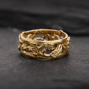 The Airy Grove | An Openwork Wide Band of Oak & Acorn