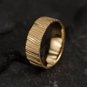 The Organic Grain Wide | Hand-Carved Wood Texture Wedding Band