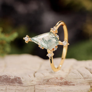 Nature Inspired Kite Cut Moss Agate Engagement Ring