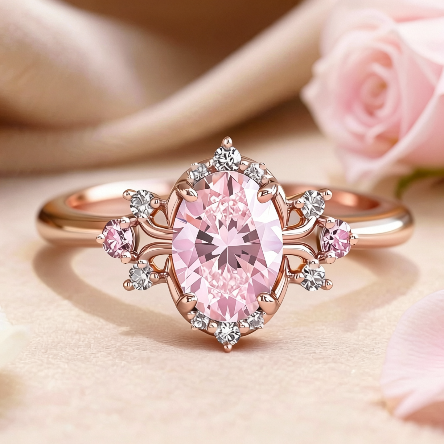 Elysia‘s Veil | Oval Vintage Pink Solitaire Ring