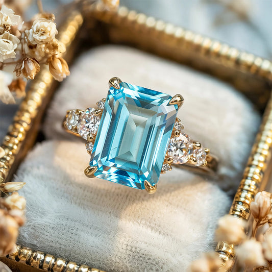 The Bella 2CT Emerald Cut Blue Gemstone Ring