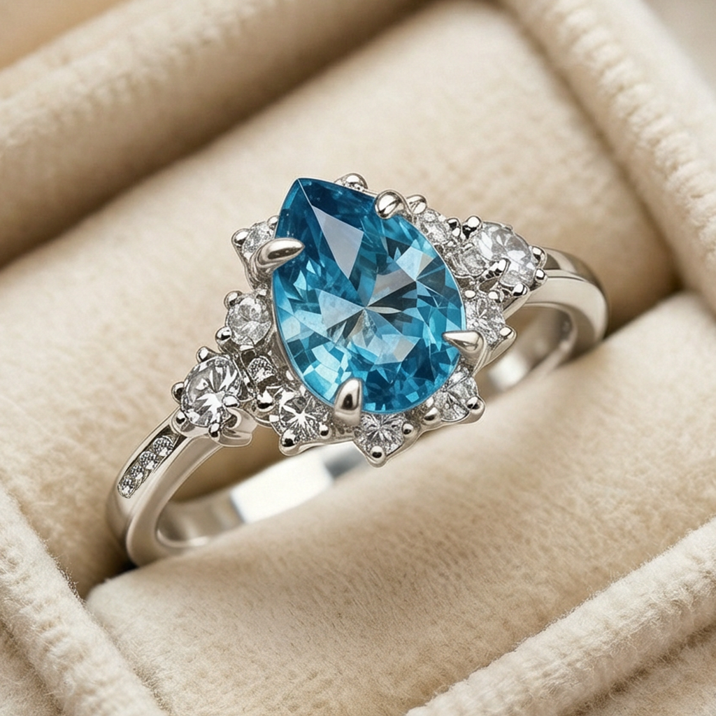 Cora‘s Lagoon | Pear Cut Blue Sapphire Halo Ring