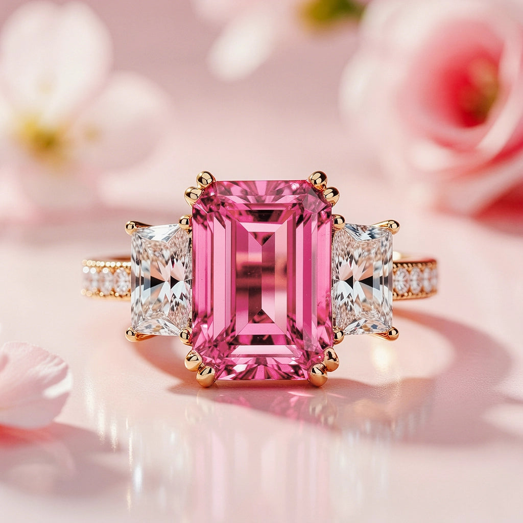 Cleo's Romance | 3CT Pink Baguette Solitaire Statement Ring