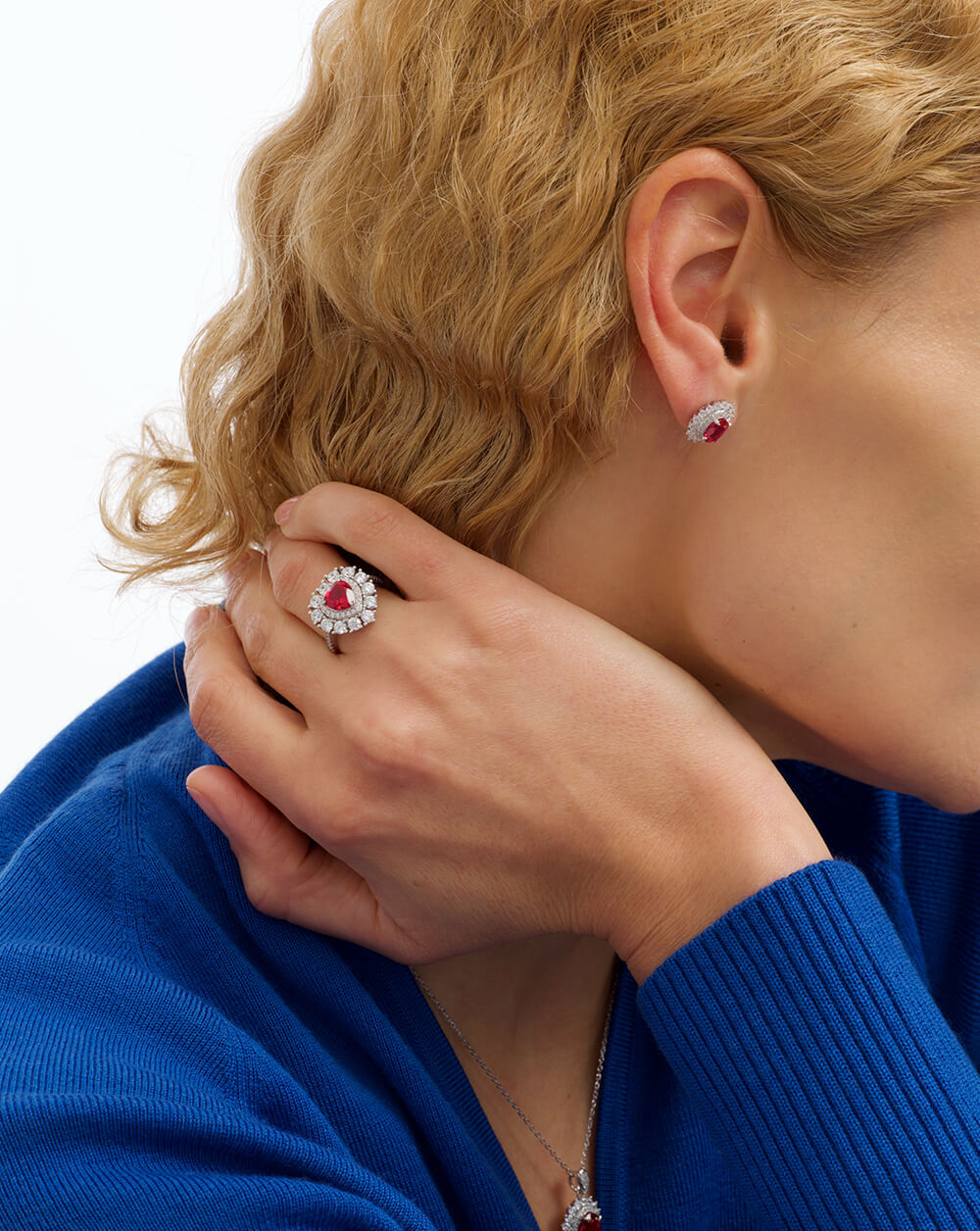 Sparkle Silver Ruby Heart Halo Statement Ring