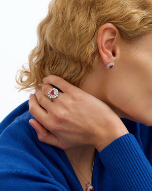 Sparkle Silver Ruby Heart Halo Statement Ring