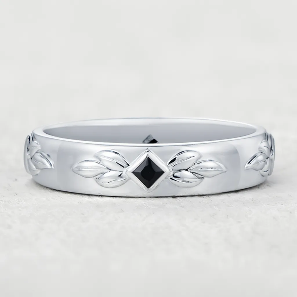 Leaf Shadow | Square Black Sapphire Men's Band