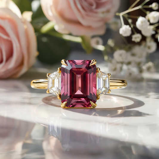Virelia 3CT Emerald-Cut Pink Gemstone Ring
