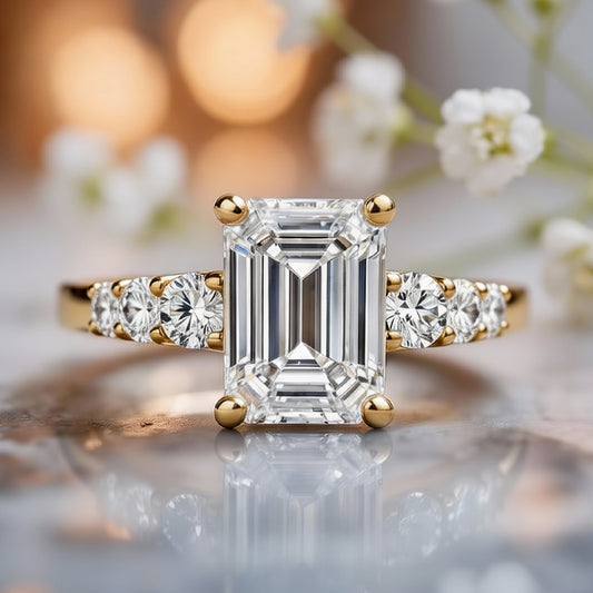 Elara’s Prism | 3CT Emerald Cut Moissanite Ring