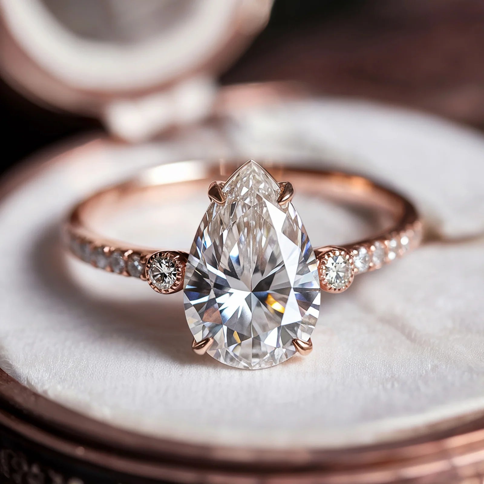 The Luna 2CT Pear Cut Moissanite Ring