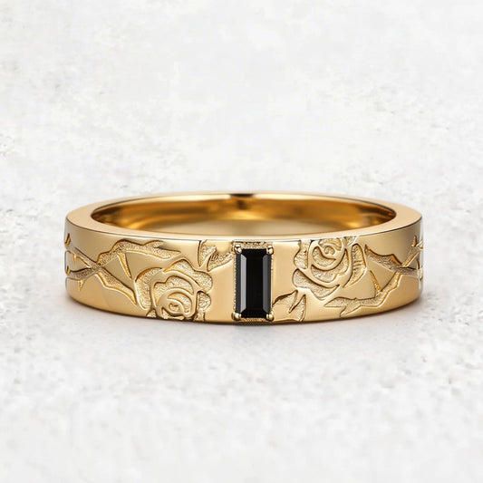 Thorn & Rose | Rectangular Black Diamond Men's Band