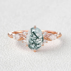 Oval Moss Agate Infinity Engagement Ring
