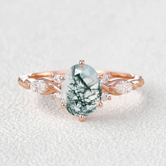 Oval Moss Agate Infinity Engagement Ring