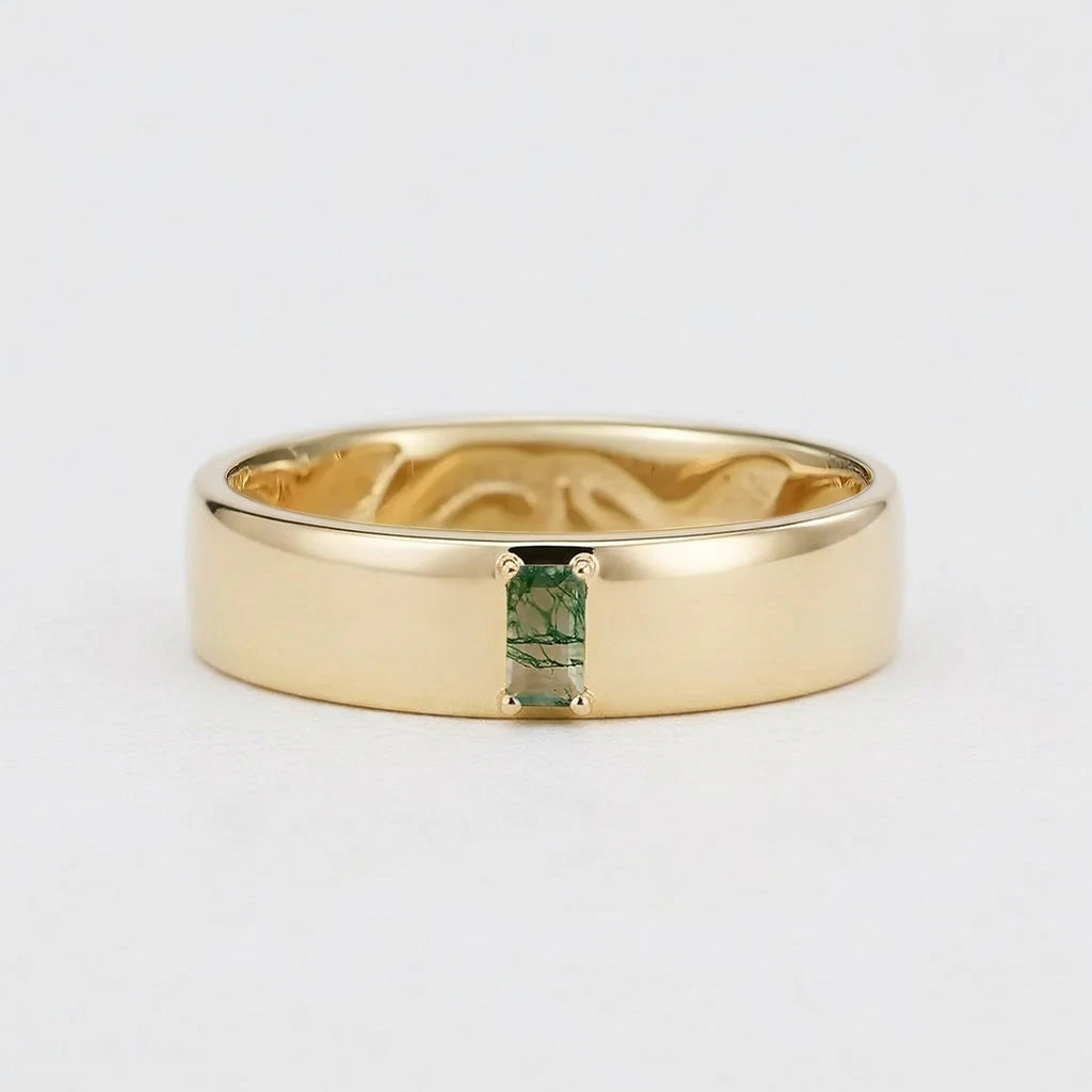 Moss Trace | Inner Engraved Moss Agate Men's Wedding Band