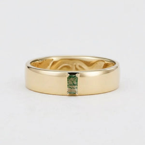 Moss Trace | Inner Engraved Moss Agate Men's Wedding Band