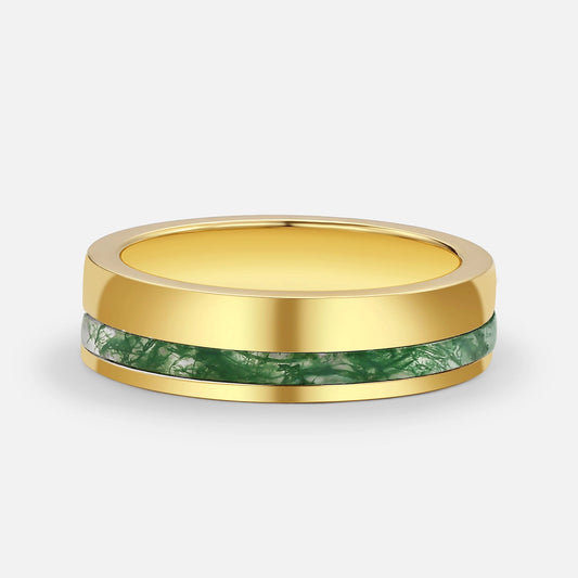 Moss Agate Minimalist Inlay Men's Wedding Band
