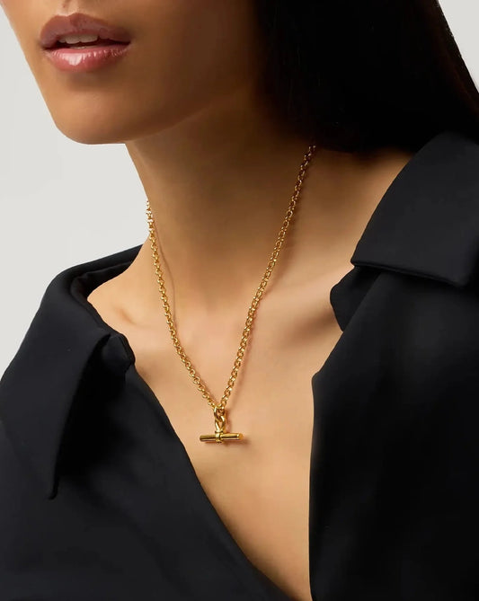 18K Gold Plated Vermeil Chunky T-Bar Chain Necklace