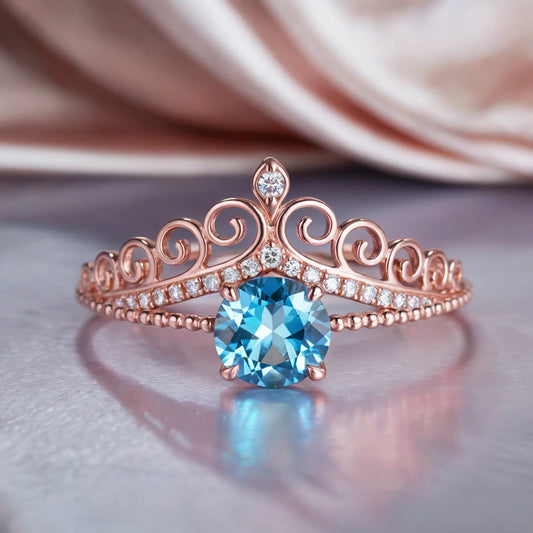 Bethany 1.5CT Round Cut Tiara-inspired Blue Gemstone Ring